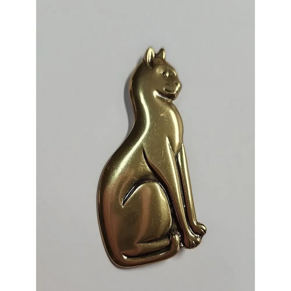 Gold Tone Cat Brooch Vintage